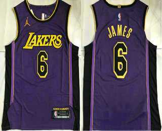 Men%27s Los Angeles Lakers #6 LeBron James Purple 2022 Jordan AU Stitched Jersey->memphis grizzlies->NBA Jersey